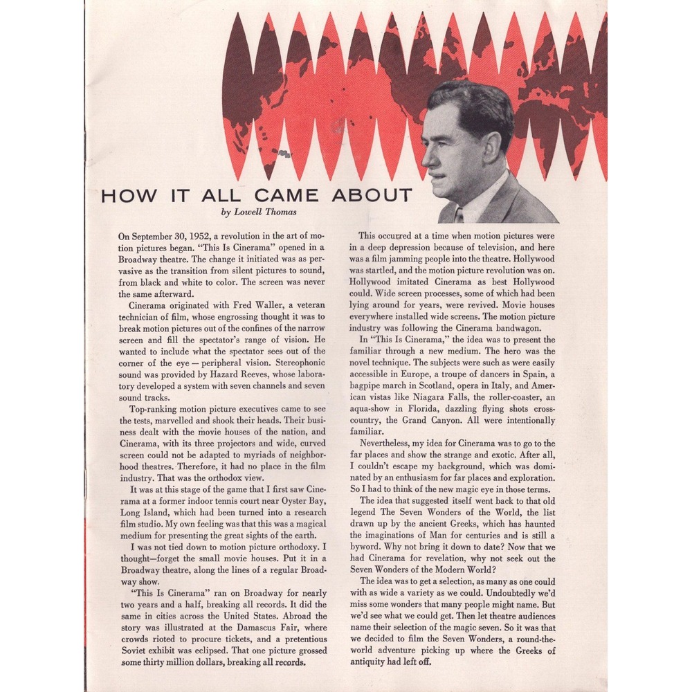 Vintage 1952 Cinerama Seven Wonders of World Souvenir Program Lowell Thomas - Picture 3 of 3